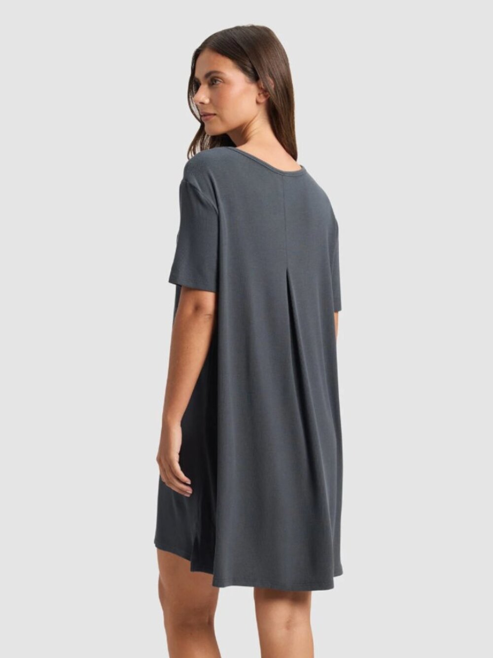 Cozy Earth Bamboo Ribbed Heather Grey Sleep Shirt Small